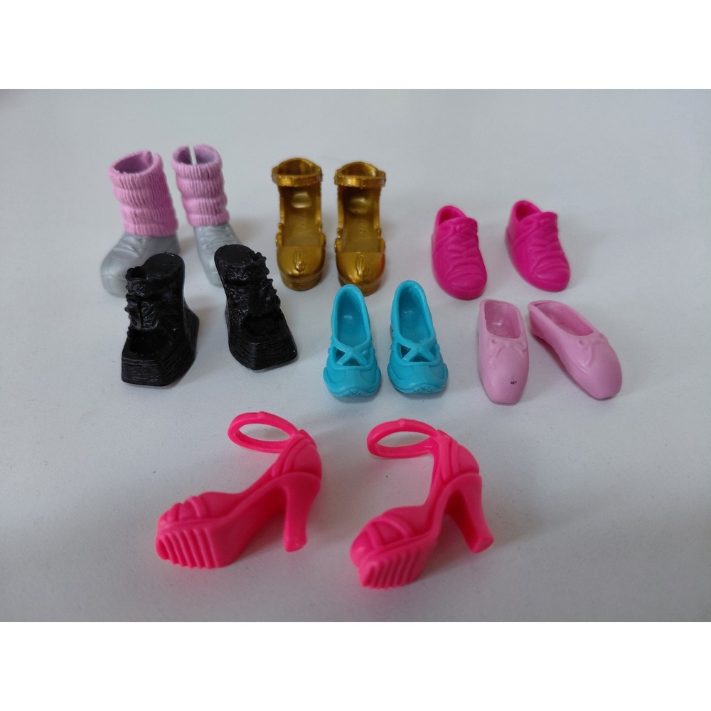 Barbie Doll Shoe Lot 7 Pairs Pink Heels Boots Sneakers Flats Accessories
